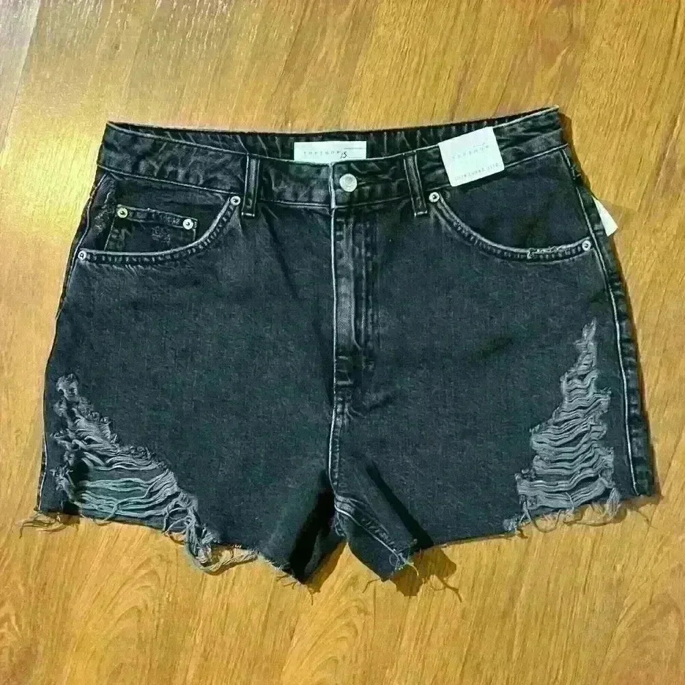 Topshop Black High Waist Distressed Denim Shorts